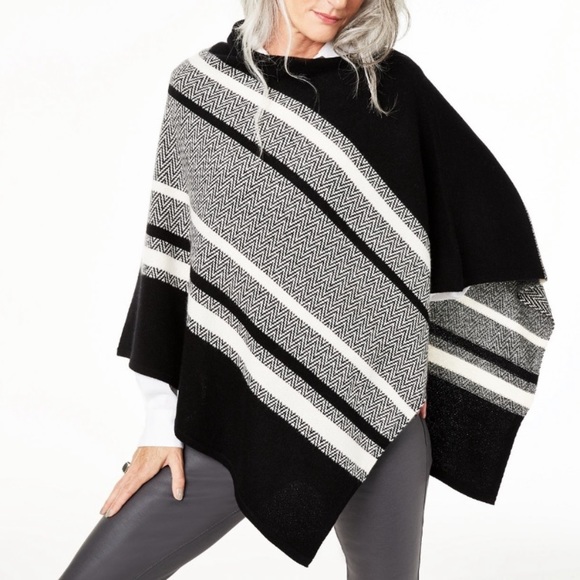 Charter Club Sweaters - Charter Club Luxury Cashmere Chevron Striped Poncho